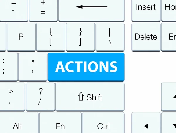Acciones cyan teclado azul botón — Foto de Stock