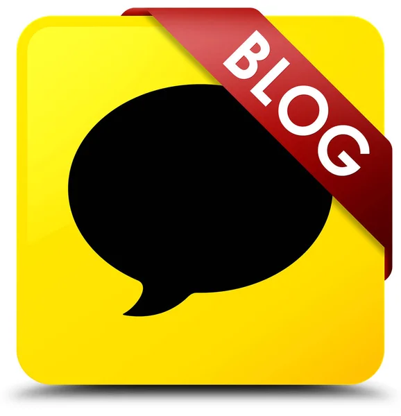 Blog (icono de conversación) botón cuadrado amarillo cinta roja en maíz — Foto de Stock