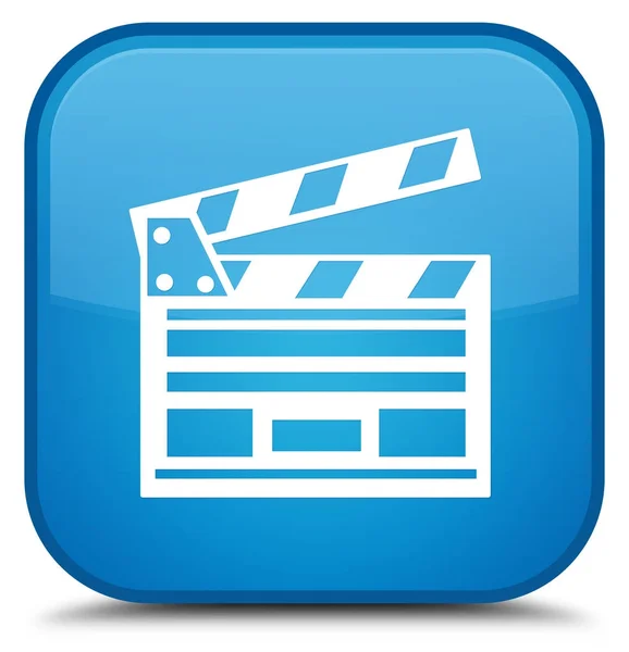 Icona clip cinema speciale blu ciano pulsante quadrato — Foto Stock