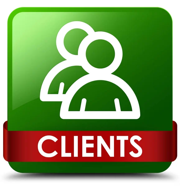Clients (icono del grupo) botón cuadrado verde cinta roja en el centro —  Fotos de Stock