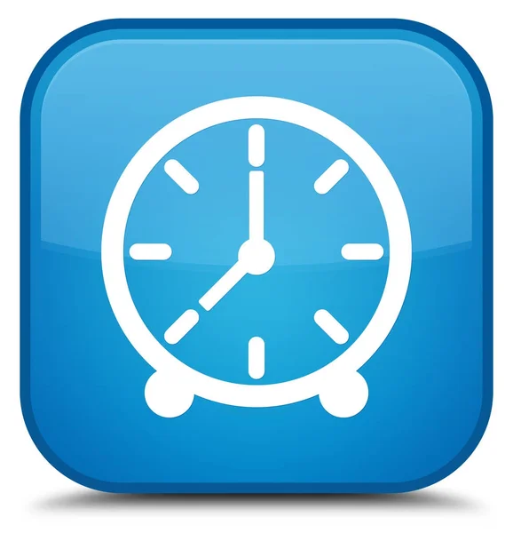 時計アイコン特別なシアン青い正方形ボタン — ストック写真