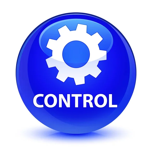 Controllo (icona delle impostazioni) blu vetro pulsante rotondo — Foto Stock