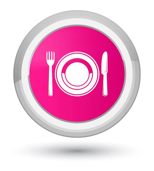 Food plate icon prime pink round button — Stock Photo, Image