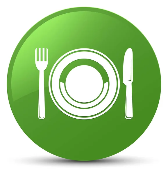 Food plate icon soft green round button — Stock Photo, Image