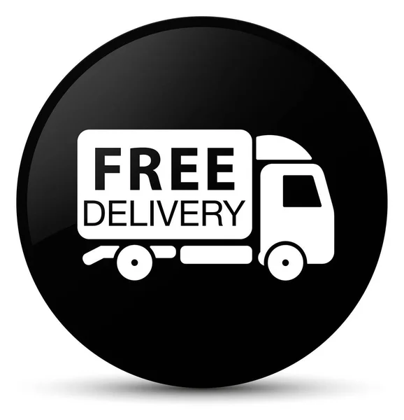 Consegna gratuita camion icona nero pulsante rotondo — Foto Stock