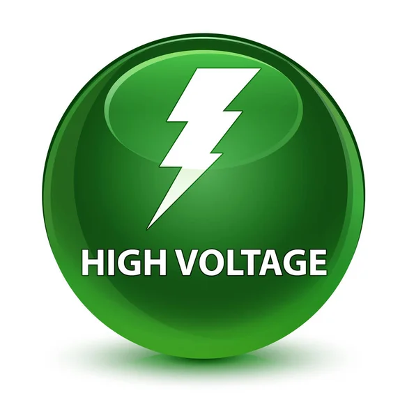 높은 전압 (전기 아이콘) 유리 소프트 그린 라운드 버튼 — 스톡 사진