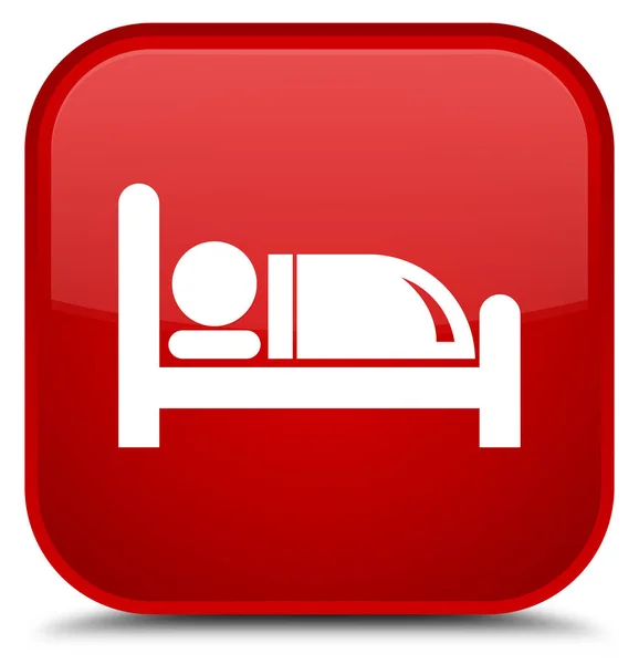 Кровать в отеле икона специальный красный квадрат кнопки — стоковое фото