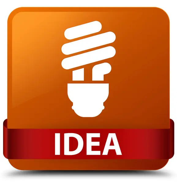 Idea (bulb icon) brown square button red ribbon in middle — Stock Photo, Image