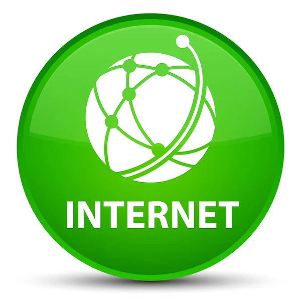 Internet (ícone de rede global) botão redondo verde especial — Fotografia de Stock