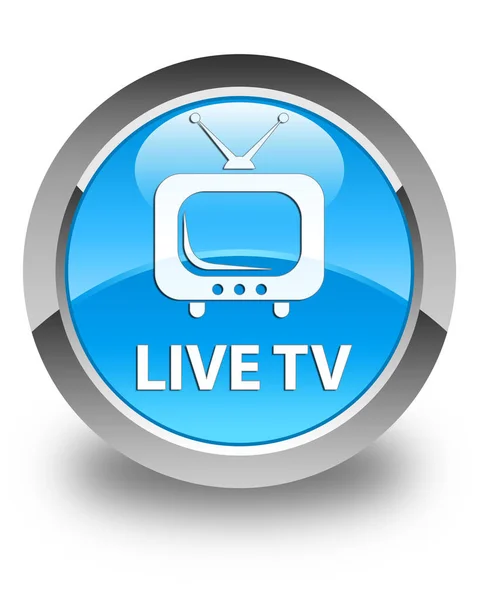 Live tv glossy cyan blue round button — Stock Photo, Image