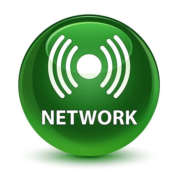 Rede (ícone de sinal) botão redondo verde suave vítreo — Fotografia de Stock