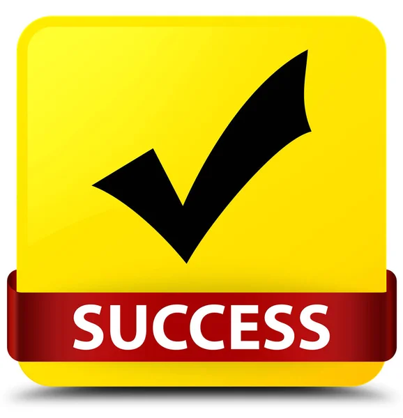 Успіх (правильна піктограма) жовта квадратна кнопка червона стрічка в середині — стокове фото