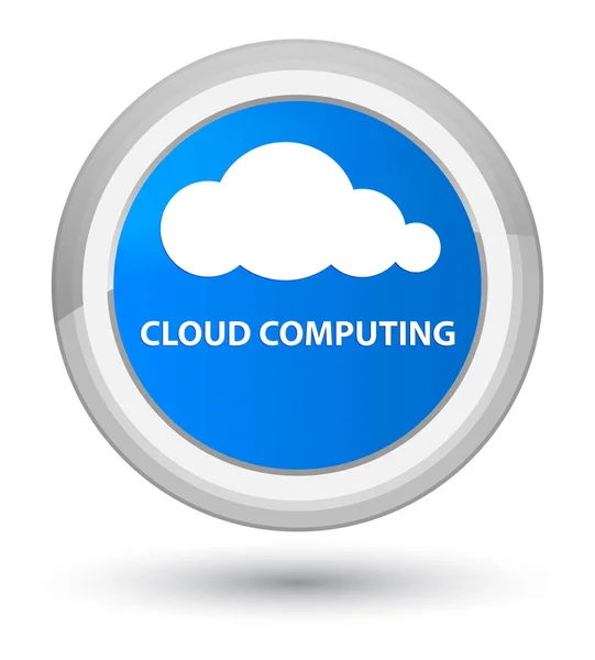 Cloud computing primo ciano blu pulsante rotondo — Foto Stock