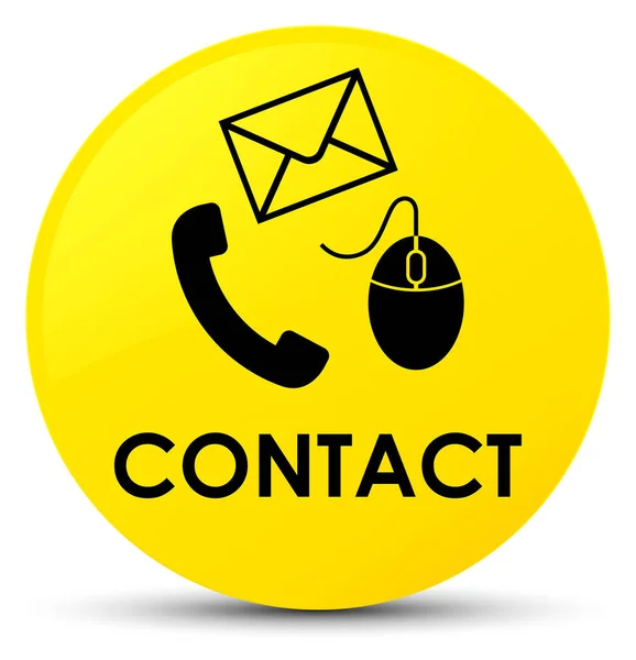 접촉 (전화 이메일 및 마우스 아이콘) 노란색 버튼 라운드 — 스톡 사진