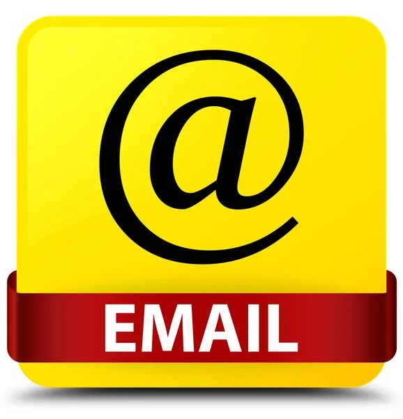 E-mail (adres ikony) żółty przycisk kwadratowy czerwoną wstążką w środku — Zdjęcie stockowe