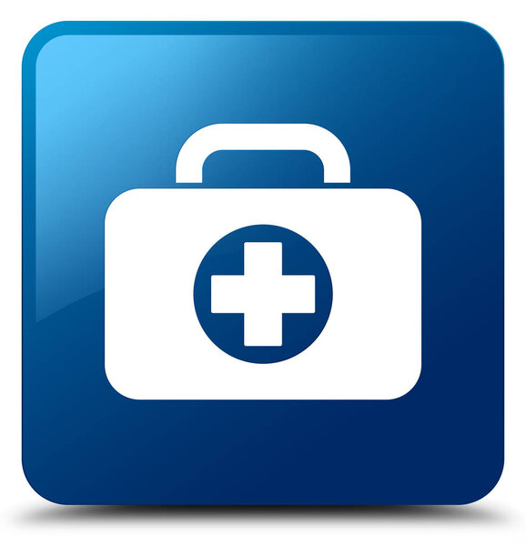 First aid kit bag icon blue square button