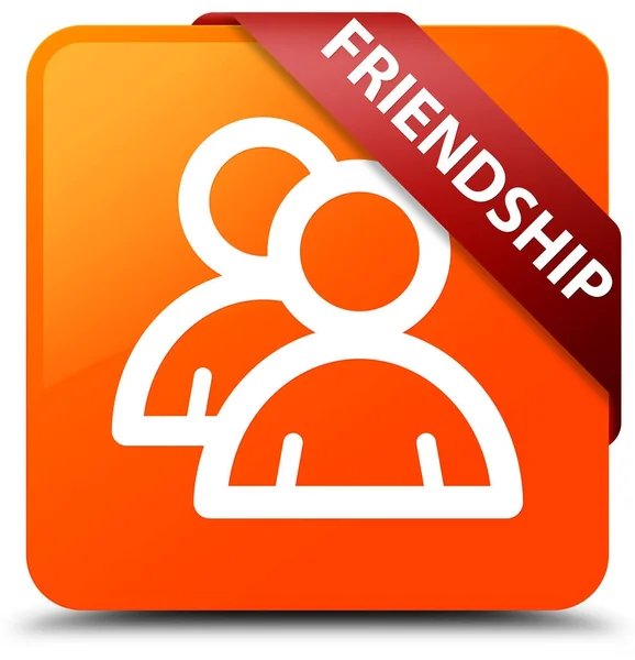 Przyjaźni (grupa ikona) pomarańczowy przycisk kwadratowy czerwoną wstążką w corne — Zdjęcie stockowe