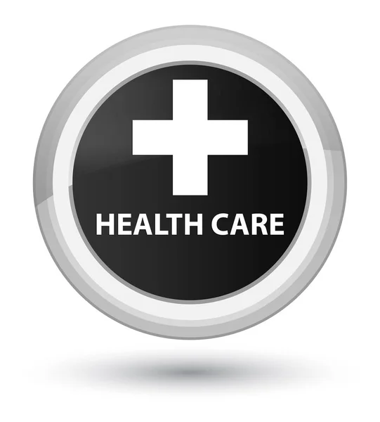 Cuidado de la salud (signo más) botón redondo negro primo —  Fotos de Stock
