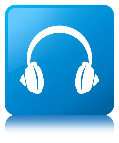 Fejhallgató ikonra, cián kék négyzet gomb — Stock Fotó