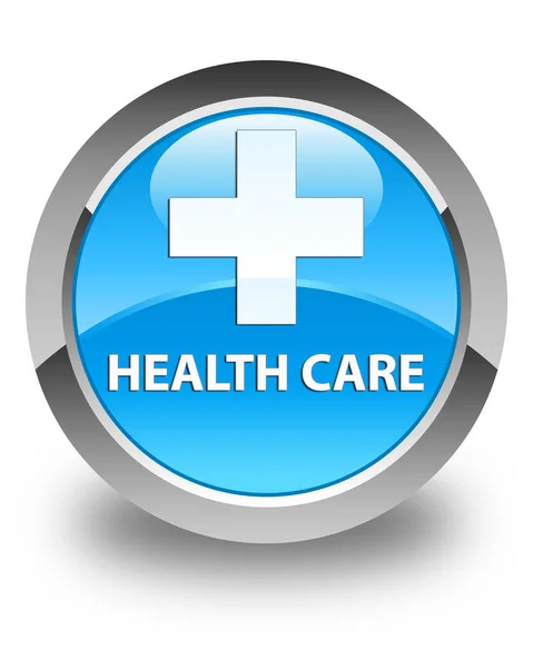 Health care (plus sign) glossy cyan blue round button
