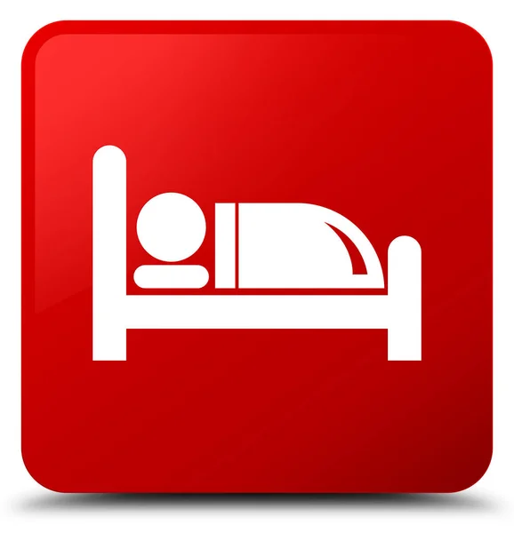 ホテル ベッド アイコン赤い四角ボタン — ストック写真