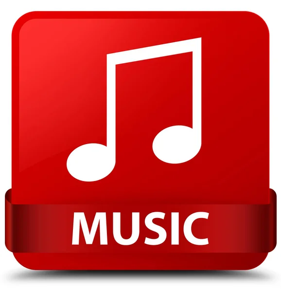 Muzyka (ikona tune) plac czerwony przycisk czerwoną wstążką w środku — Zdjęcie stockowe