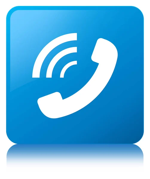 전화 울리는 아이콘 시안색 파란색 사각형 버튼 — 스톡 사진