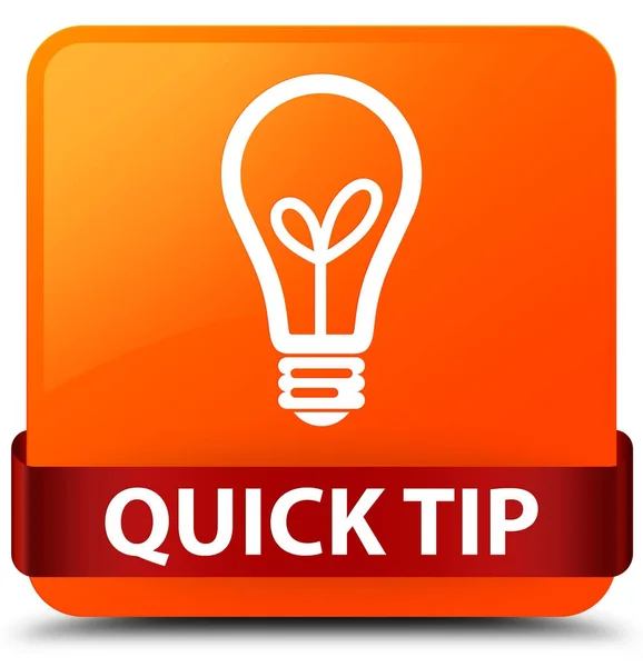 Ponta rápida (ícone da lâmpada) laranja quadrado botão fita vermelha no meio — Fotografia de Stock