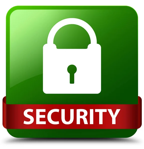 Sicurezza (icona del lucchetto) pulsante quadrato verde nastro rosso al centro — Foto Stock