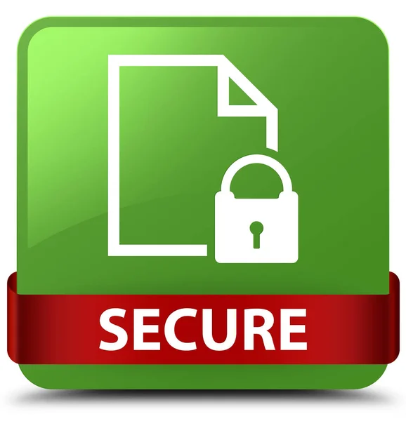 Secure (document page padlock icon) soft green square button red — Stock Photo, Image