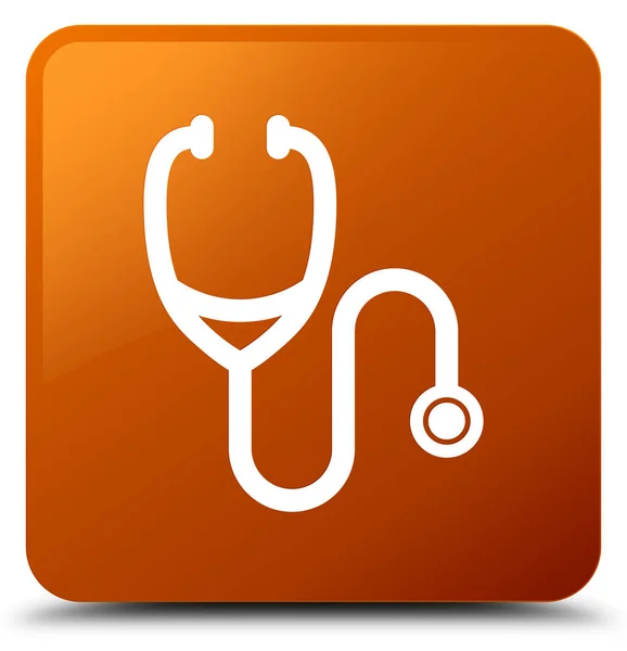 Stethoscope icon brown square button — Stock Photo, Image