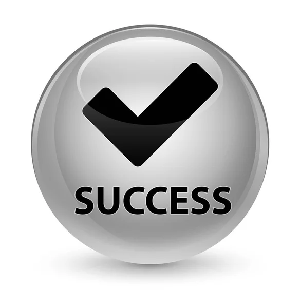 Êxito (validar ícone) botão redondo branco vítreo — Fotografia de Stock