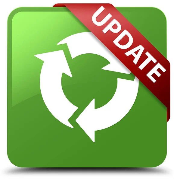 更新 (刷新图标) 软绿色方形按钮红丝带在林 — 图库照片