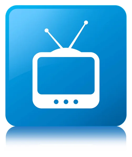 Niebieski przycisk kwadratowy cyjan ikona TV — Zdjęcie stockowe