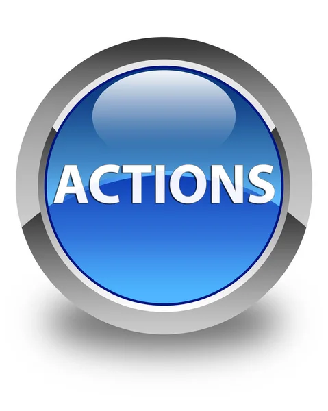Ações azul brilhante botão redondo — Fotografia de Stock