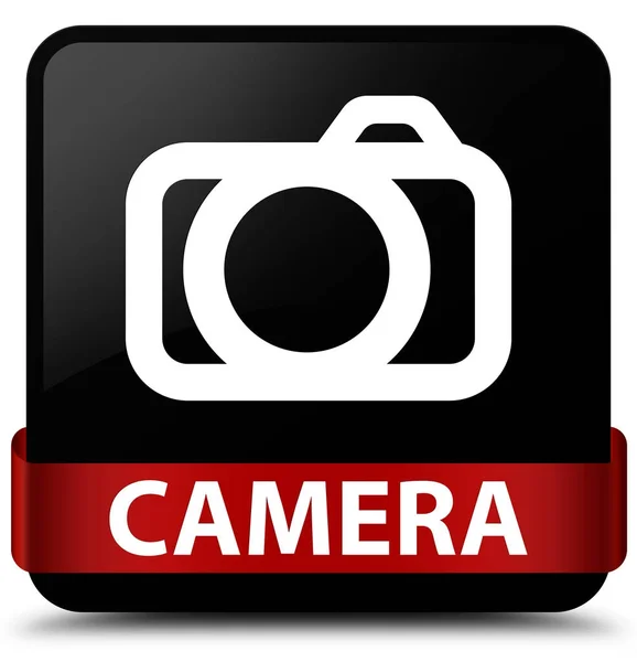 Черная квадратная кнопка камеры красная лента посередине — стоковое фото