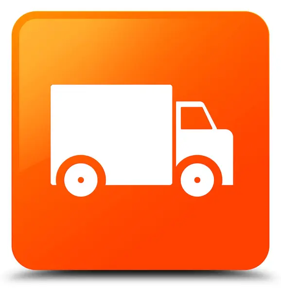 Доставка піктограми вантажівки помаранчевої квадратної кнопки — стокове фото