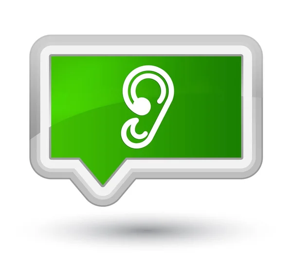 Ícone de ouvido botão banner verde primo — Fotografia de Stock