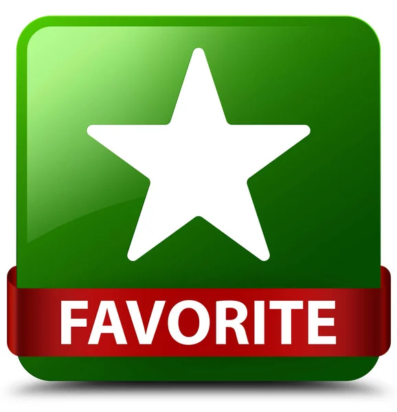Favorito (ícone estrela) verde quadrado botão fita vermelha no meio — Fotografia de Stock