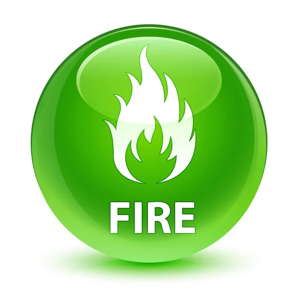 Fuego botón redondo verde vidrioso — Foto de Stock