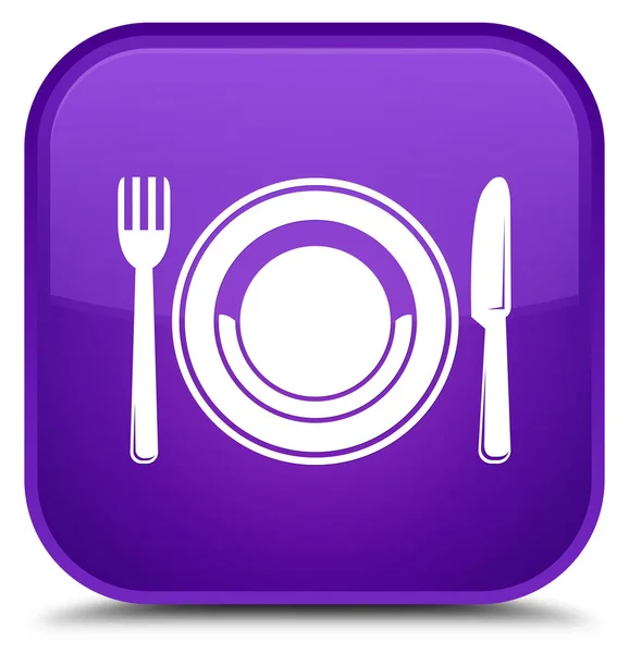 Ícone prato de alimentos botão quadrado roxo especial — Fotografia de Stock