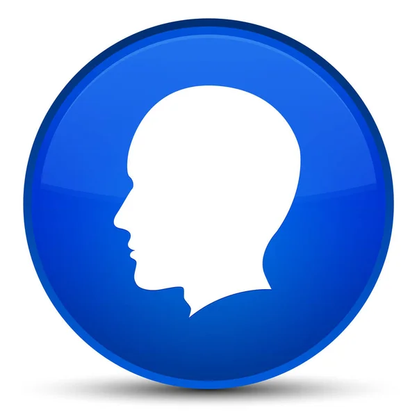 Κεφάλι ανδρικό πρόσωπο ειδικό μπλε στρογγυλό κουμπί εικονίδιο — Φωτογραφία Αρχείου