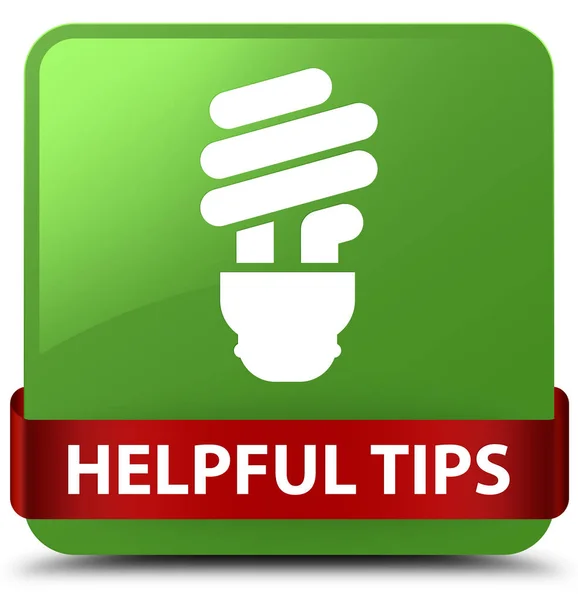 Suggerimenti utili (icona lampadina) morbido pulsante quadrato verde nastro rosso in — Foto Stock
