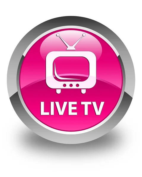 Live tv glossy pink round button — Stock Photo, Image