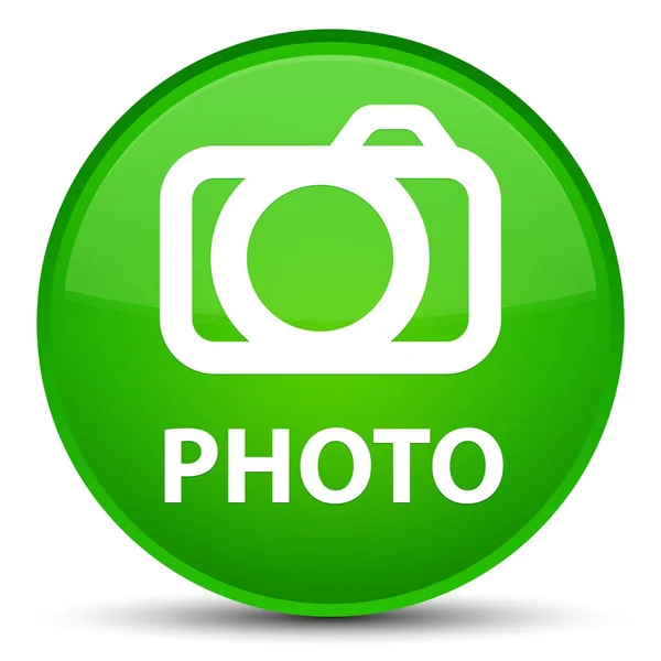 Foto (icono de la cámara) botón redondo verde especial —  Fotos de Stock