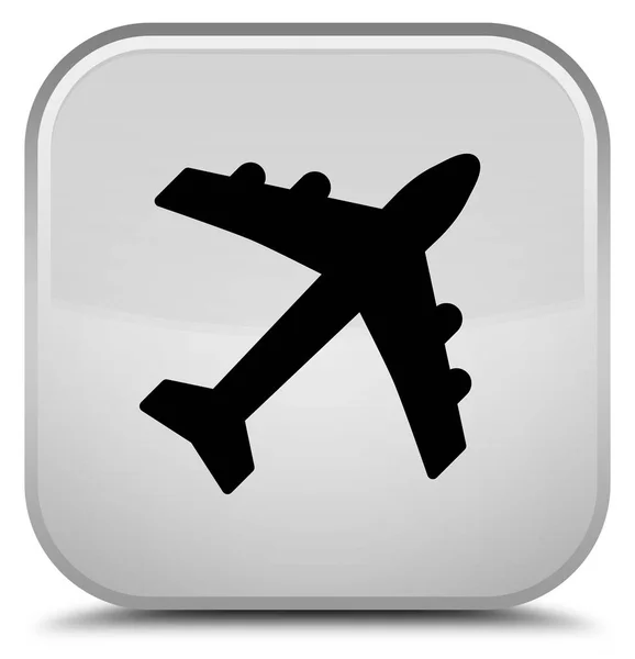 Значок самолета специальная кнопка белого квадрата — стоковое фото