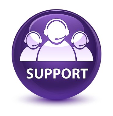 Destek (müşteri bakım ekibi simgesi) cam gibi mor yuvarlak düğmesi