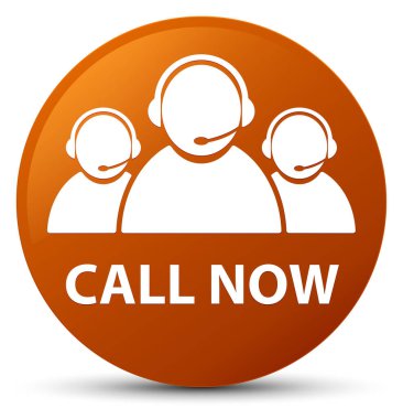 (Müşteri bakım ekibi simgesi) kahverengi yuvarlak şimdi düğme