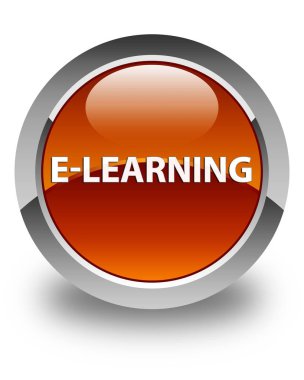 E-öğrenme parlak kahverengi yuvarlak düğmesi