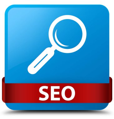 SEO camgöbeği mavi kare düğme kırmızı kurdele orta